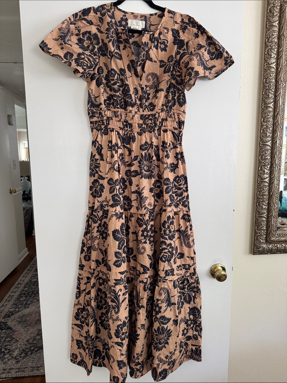Anthropologie Navy Floral Print Tiered Dress